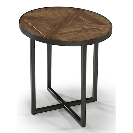 Oval End Table with Patterned Reclaimed Wood Top